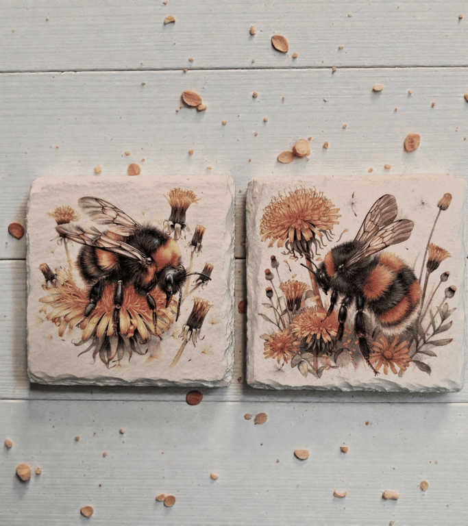 Buzzy Bees Decoupaged Slate Coaster Set of 2
