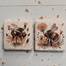 Buzzy Bees Decoupaged Slate Coaster Set of 2