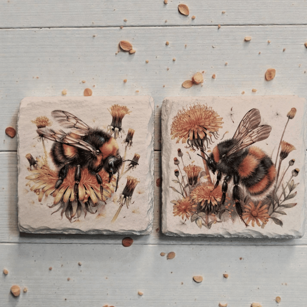 Buzzy Bees Decoupaged Slate Coaster Set of 2