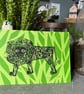 Lion print on variegated green paper -  stamped print - one of a kind  - Image 2