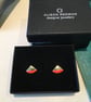 Brass & Neon Orange Enamel Stud Earrings - Image 2