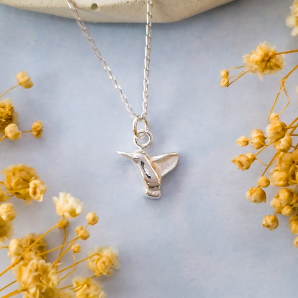 Recycled Silver Hummingbird Pendant - Sustainable Bird Necklace