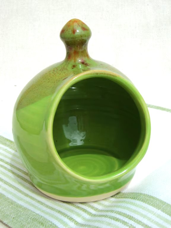 Medium Salt Pig, handthrown with a vibrant Green glaze and wooden scoop.