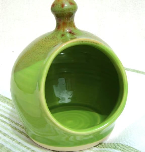 Medium Salt Pig, handthrown with a vibrant Green glaze and wooden scoop.