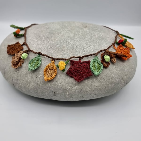  micro crocheted autumnal garland  necklace 