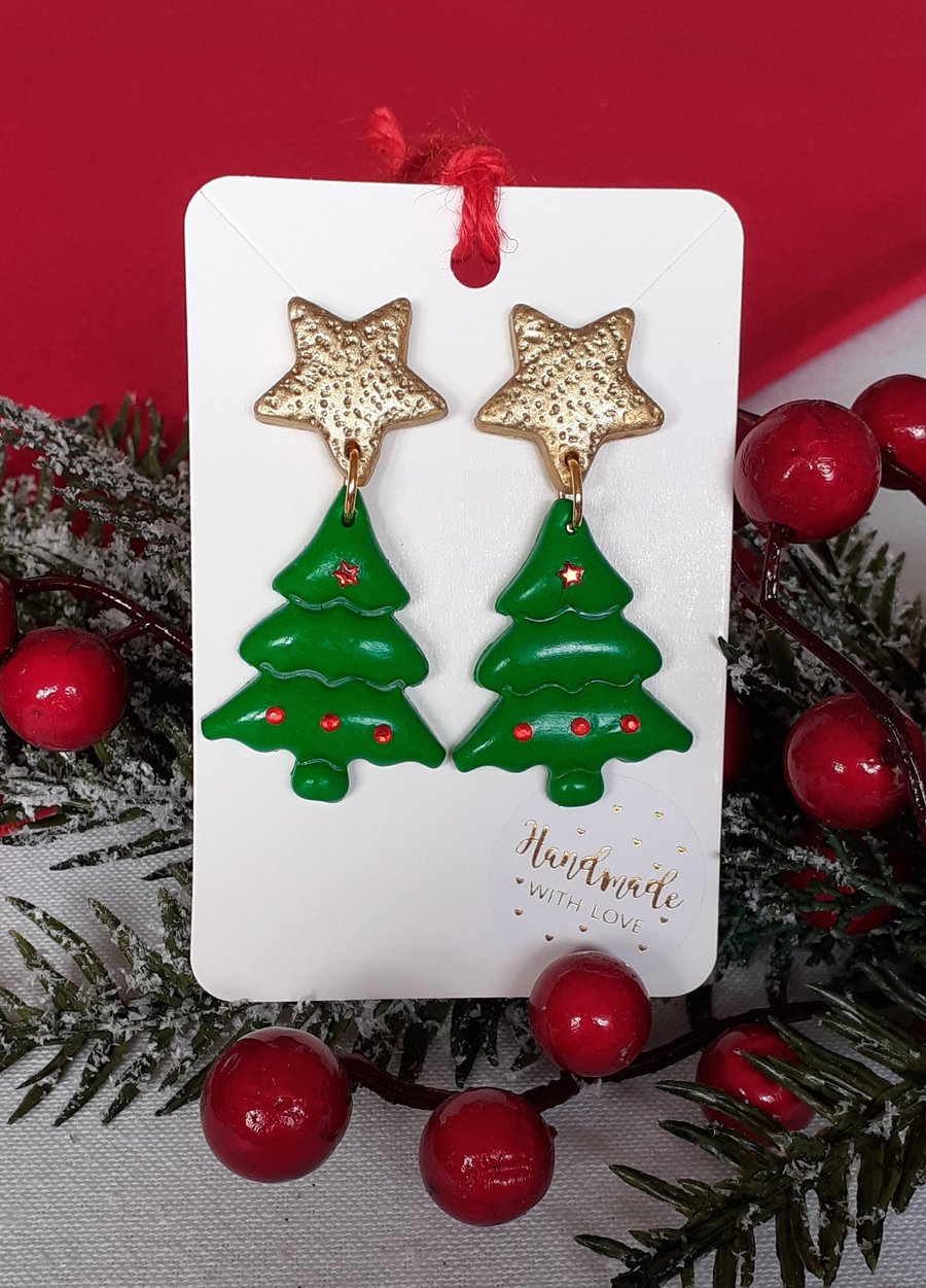 Gold christmas clearance tree earrings