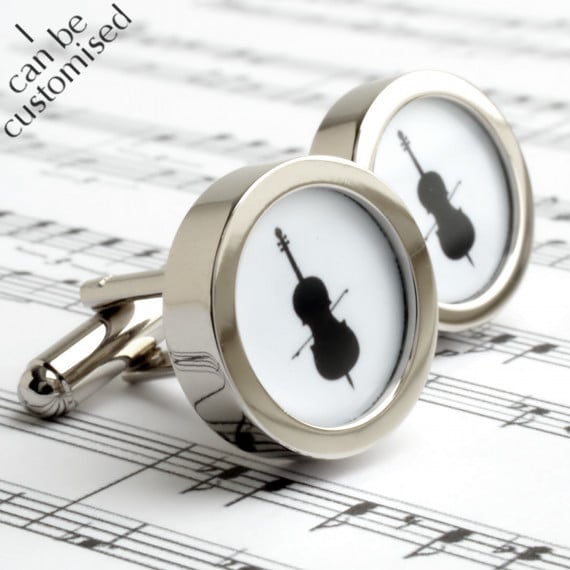 Cello Cufflinks in Black and White Silhouette for Musicians