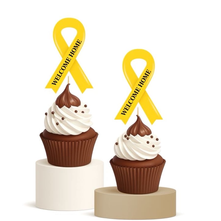 Yellow Welcome Home Ribbon Cupcake Toppers 15pk Support Celebration Decor