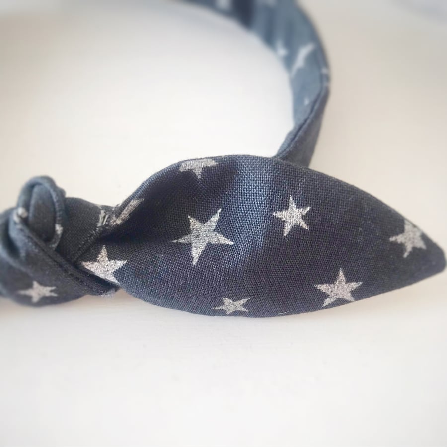  Alice Band in Black and Silver Star Fabric 
