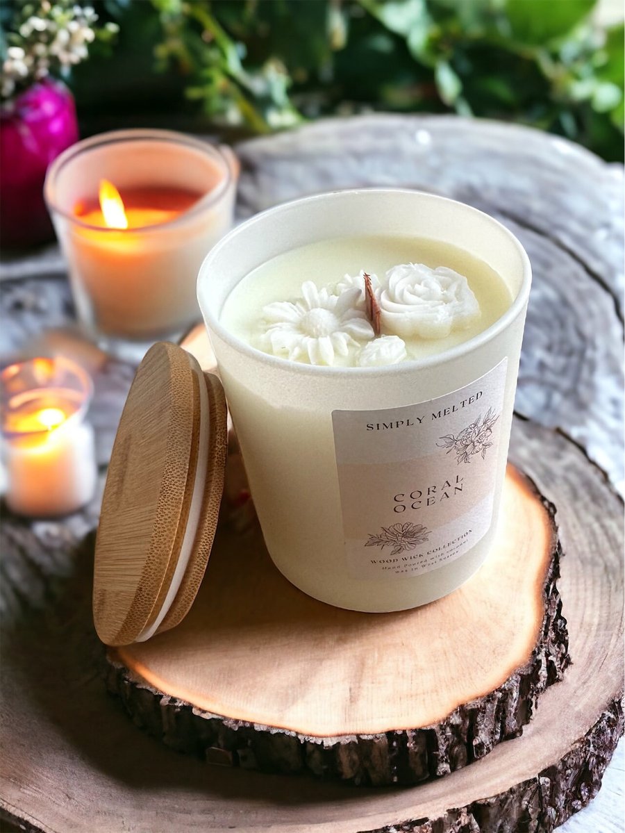 Coral Ocean Scented Candle, Wood Wick Candle, Flower Decoration, Home Fragrance 