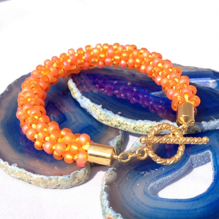 Bright Orange Beaded Kumihimo Bracelet