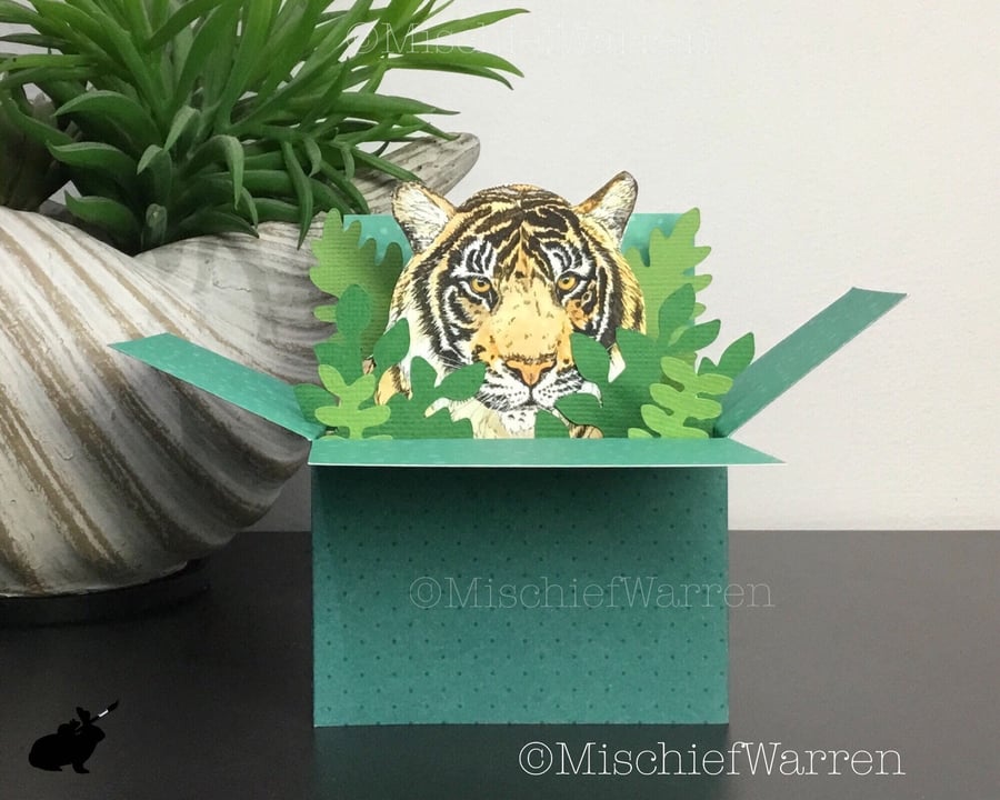 Tiger box Card. Handmade 3D card, blank or personalised for any occasion.