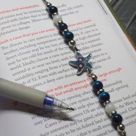 Blue Starfish Charm Bookmark - Elastic Wraparound Bookmark