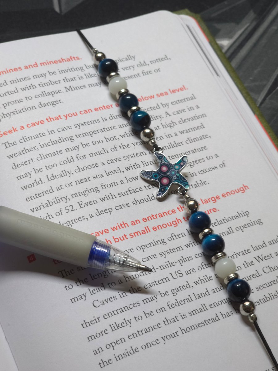 Blue Starfish Charm Bookmark - Elastic Wraparound Bookmark