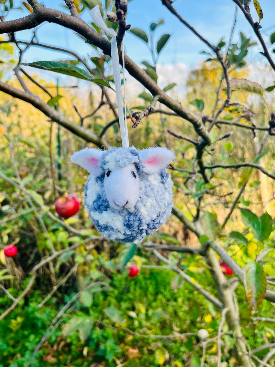 Winter Blue Sheep Bauble - Christmas decoration hanger wool-needle felted 