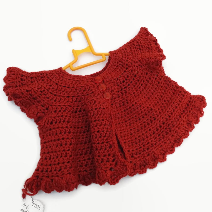 SALE Crochet Folksy Cardigan in Rusty Brown 3-6 months Baby