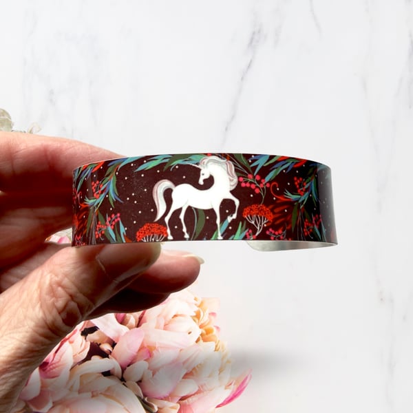 SALE unicorn bangle, animal metal cuff bracelet. Perfectly imperfect