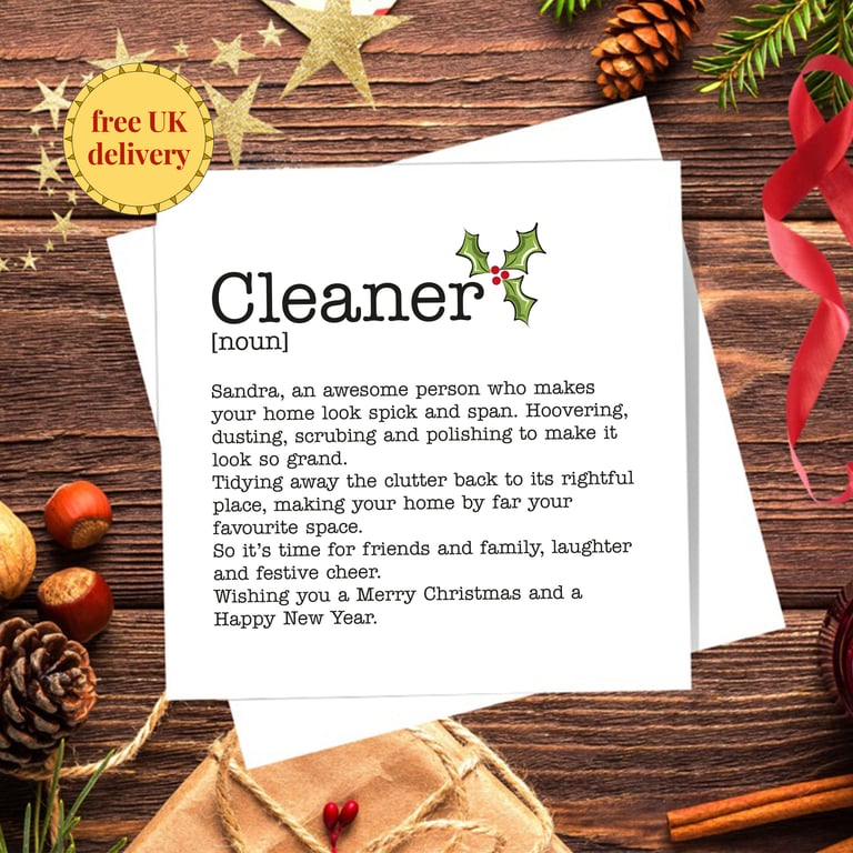 Cleaner Definition Christmas Card - Blank Inside