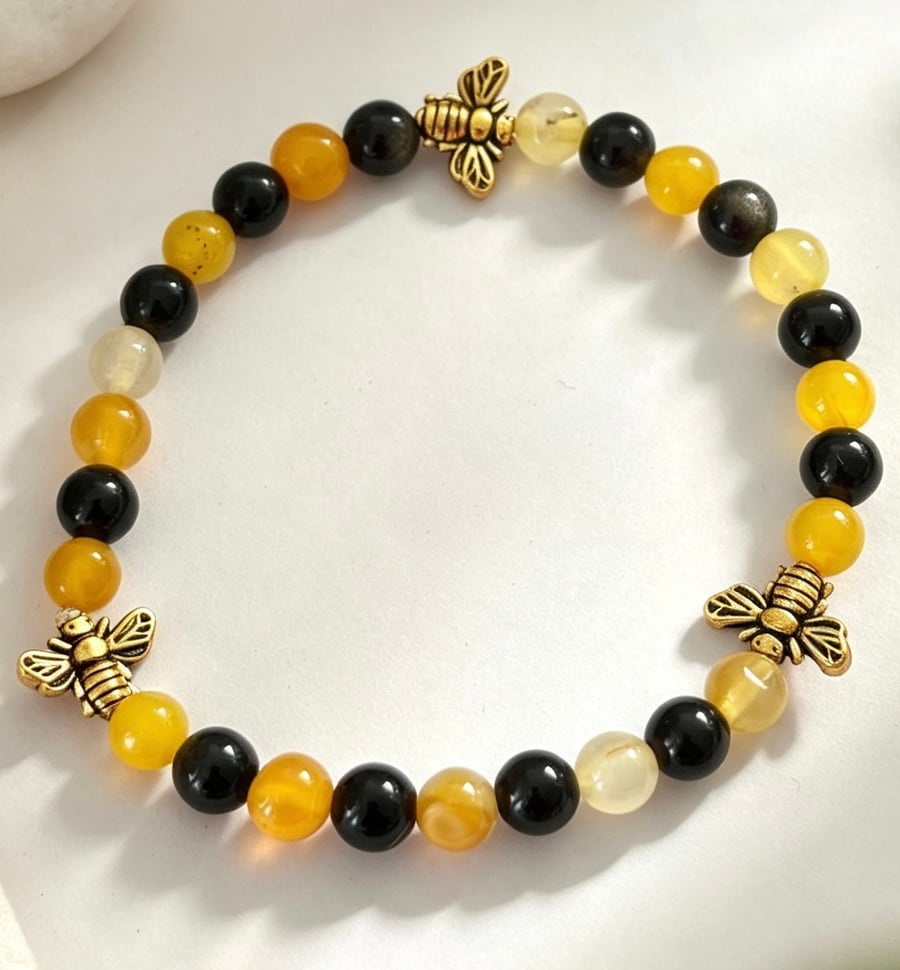 Golden Bee Gemstone Stretch Bracelet