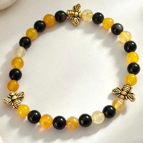 Golden Bee Gemstone Stretch Bracelet