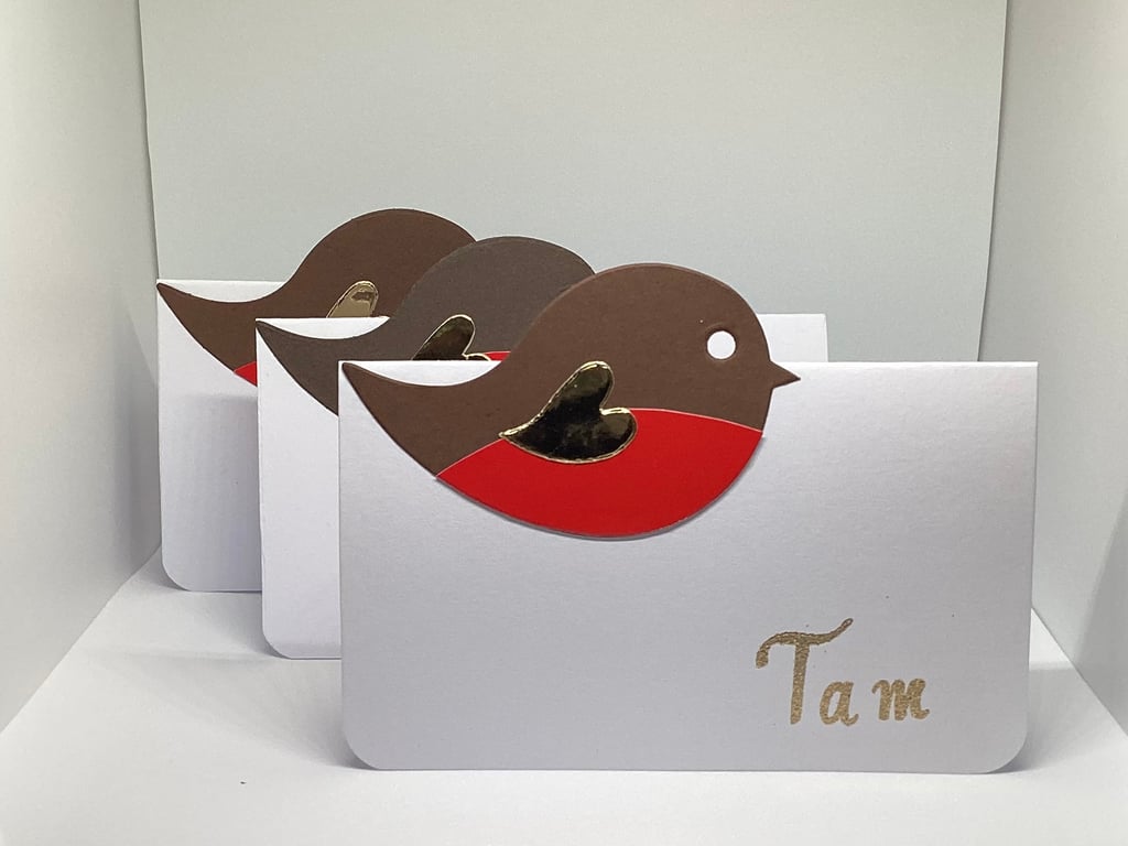 Christmas Robin Personalised Place Setting Cards x 6