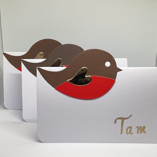 Christmas Robin Personalised Place Setting Cards x 6
