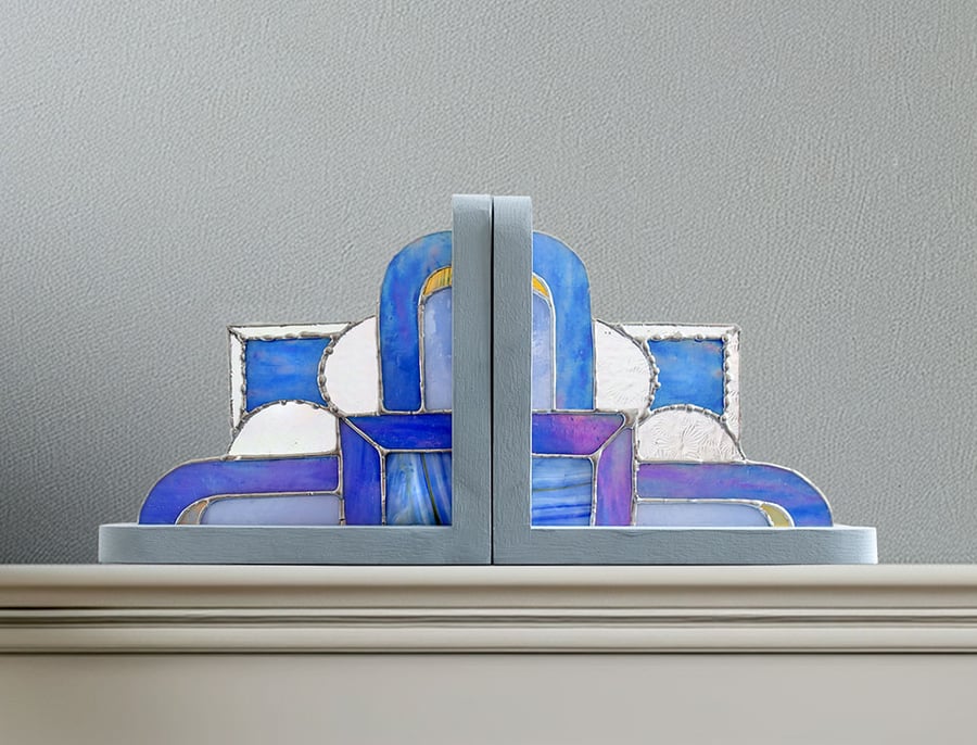 Art Deco Style Bookend Ornaments  Stained Glass  - can be illuminated