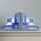Art Deco Style Bookend Ornaments  Stained Glass  - can be illuminated