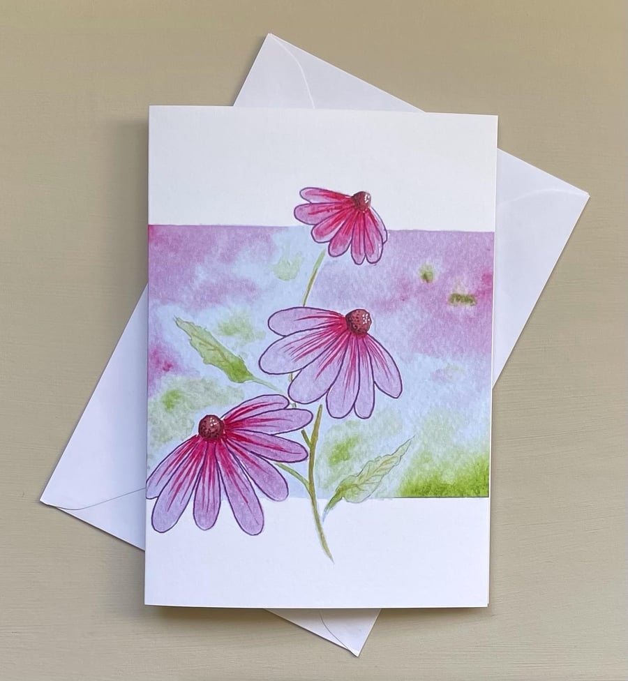 Card, blank floral greeting card or notecard.