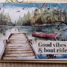Vintage-style adventure boat card - Boat Card - New Beginnings Card