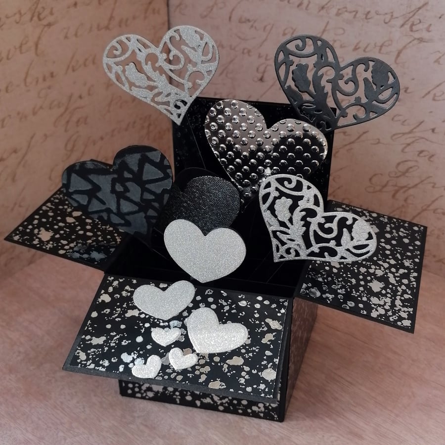 Black and Silver Pop Up Anniversary,Engagement Card