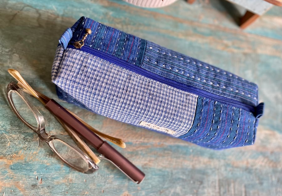 Handmade Fabric Boxed Pencil Pouch, Large Pencil Case, Art Supplies Zipper Pouch