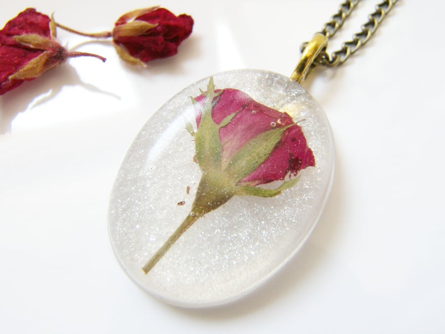 Valentines Real Rose Necklace - Pressed Flower Botanical Jewellery