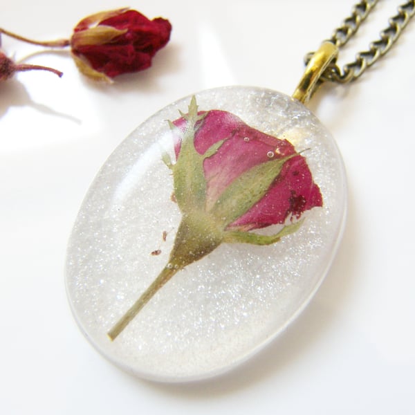 Valentines Real Rose Necklace - Pressed Flower Botanical Jewellery