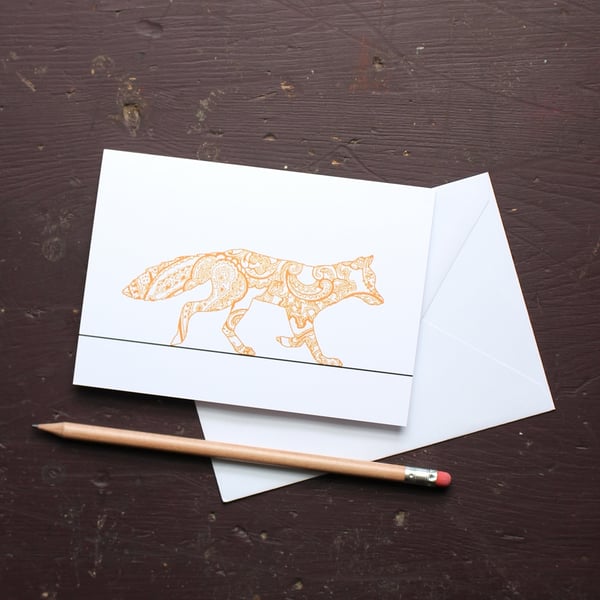 Fox Greetings Card with Orange Paisley Print