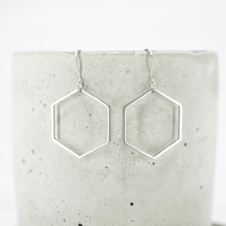 Hexagon shaped dangle earrings - Hypoallergenic titanium ear wires