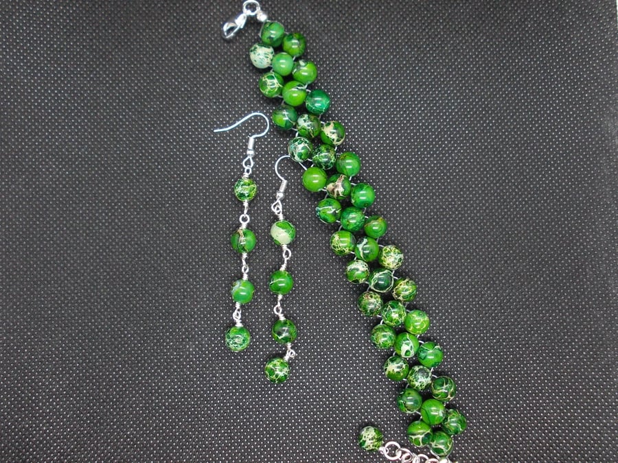 Terra Jasper ladder weave bracelet and earrings