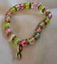 "Growth & Acceptance" Pink & Green Beaded Bracelet with Green Ribbon Charm