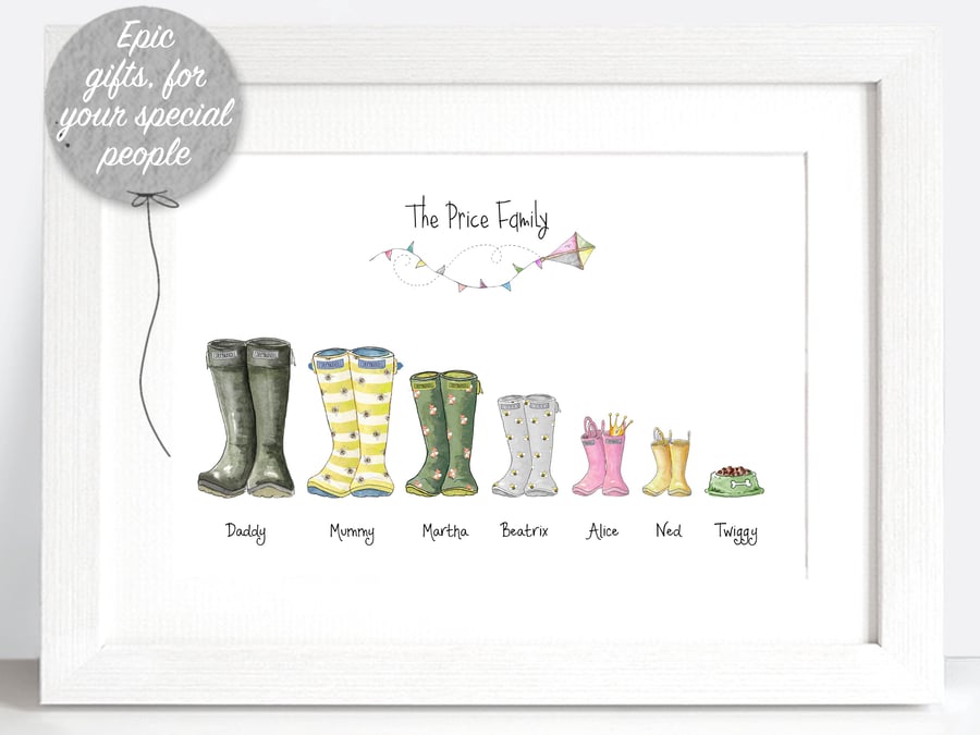 The Original Welly Boot Family print - Personalised family art - personalised wa