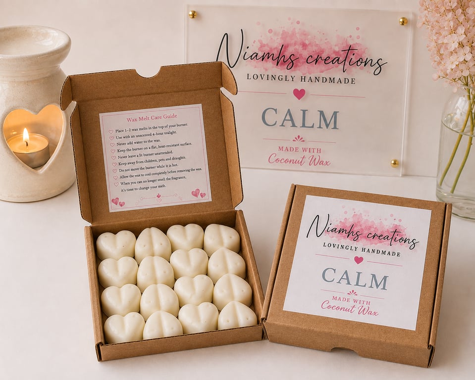 Calm Essential Oil Heart Wax Melts,  Bergamot, Lavender, Vegan, Coconut Wax