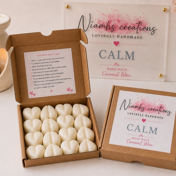 Calm Essential Oil Heart Wax Melts,  Bergamot, Lavender, Vegan, Coconut Wax