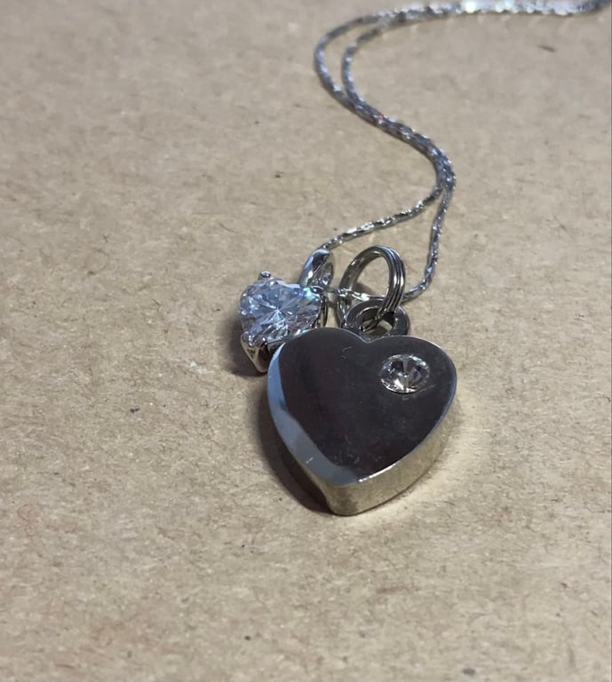 Upcycled Vintage Stainless Steel Heart Pendant inlay With Rhinestone Necklace