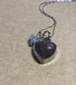 Upcycled Vintage Stainless Steel Heart Pendant inlay With Rhinestone Necklace
