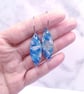 Marbled blue, white and silver earrings - Image 2