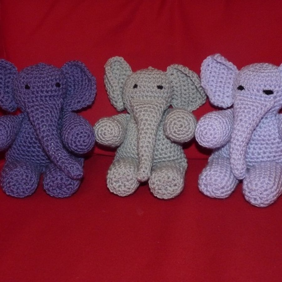 Crochet Elephant, Soft Toy, Amigurumi, Penny the Purple Elephant