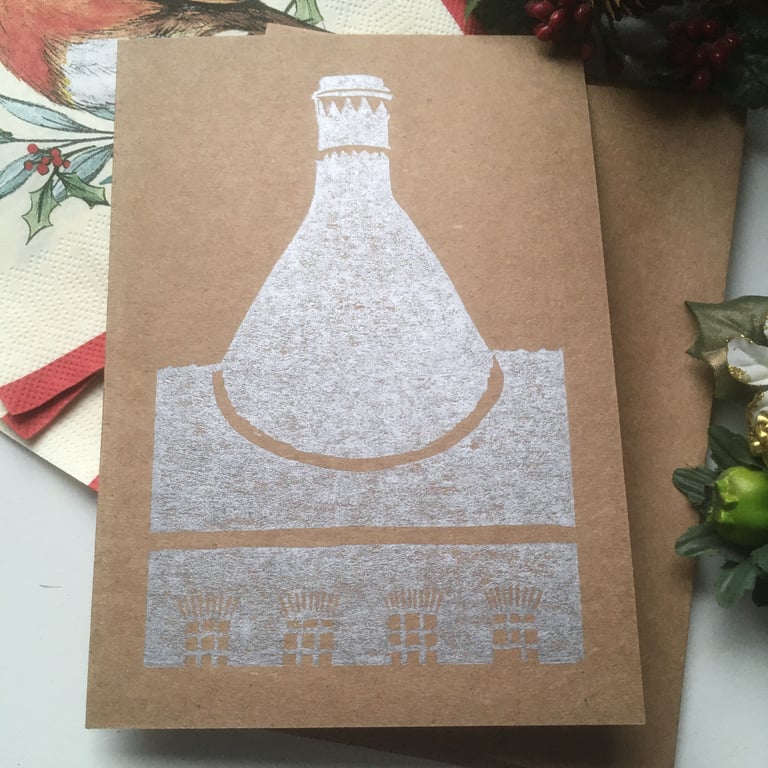 Original Heron Cross linocut card