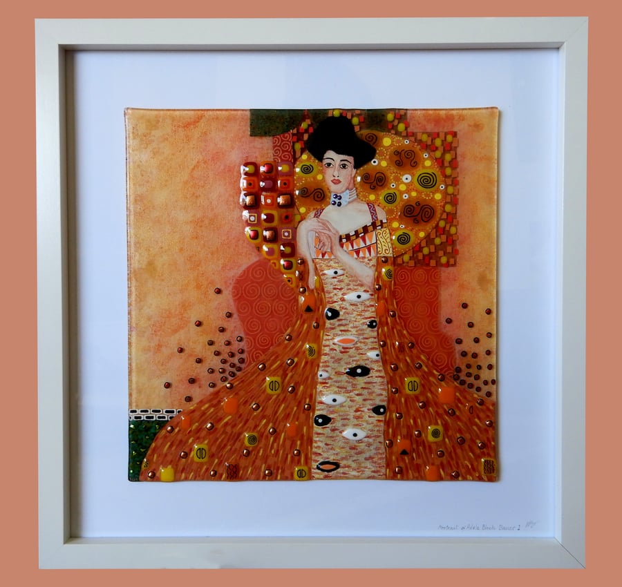 HANDMADE FUSED GLASS 'PORTRAIT OF ADELE BLOCH-BAUER' PICTURE.