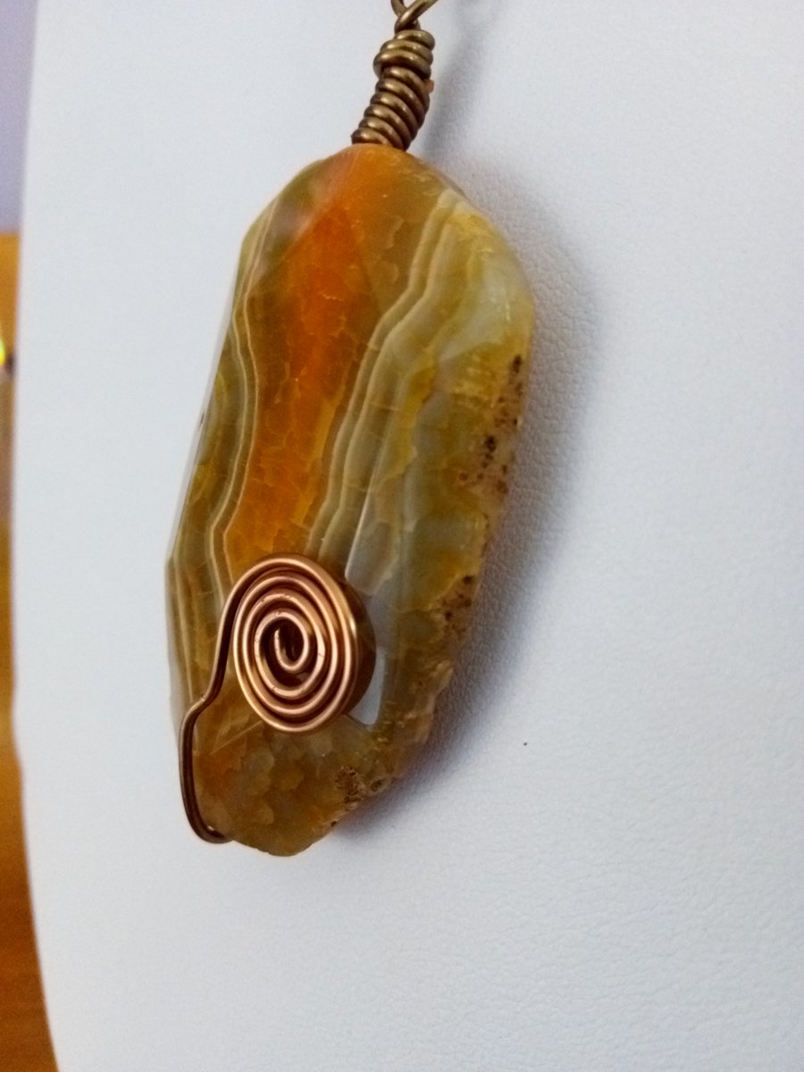 SALE ! ORGANIC ORANGE CRACKLE SLAB AND BRONZE NECKLACE - - FREE UK SHIPPING