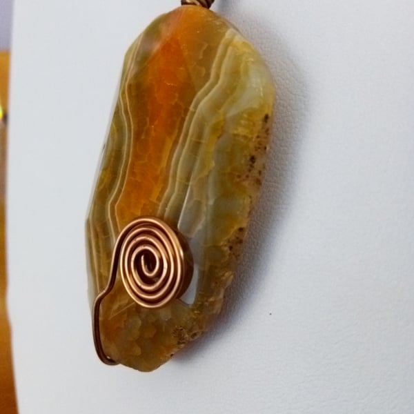 SALE ! ORGANIC ORANGE CRACKLE SLAB AND BRONZE NECKLACE - - FREE UK SHIPPING