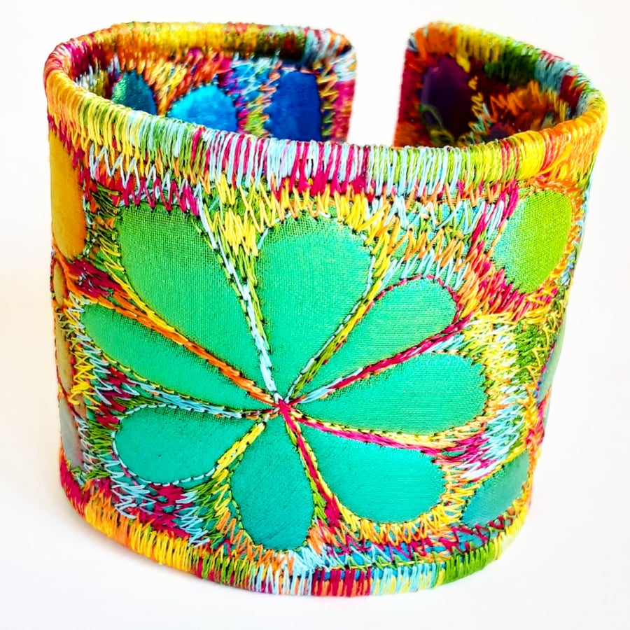 Textile Cuff with Free Machine Embroidery 